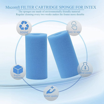 4 бр. филтърна гъба, филтърна касета за басейн, филтърна гъба тип A за многократна употреба, гъбена филтърна касета за Intex A