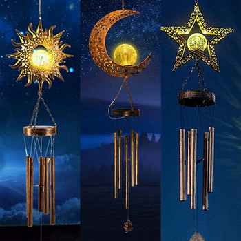 LED слънчев вятър Chime Crystal Sun Moon Star Fairy Wind Chime Light Garden Tree Decor Водоустойчива висяща слънчева светлина за градина