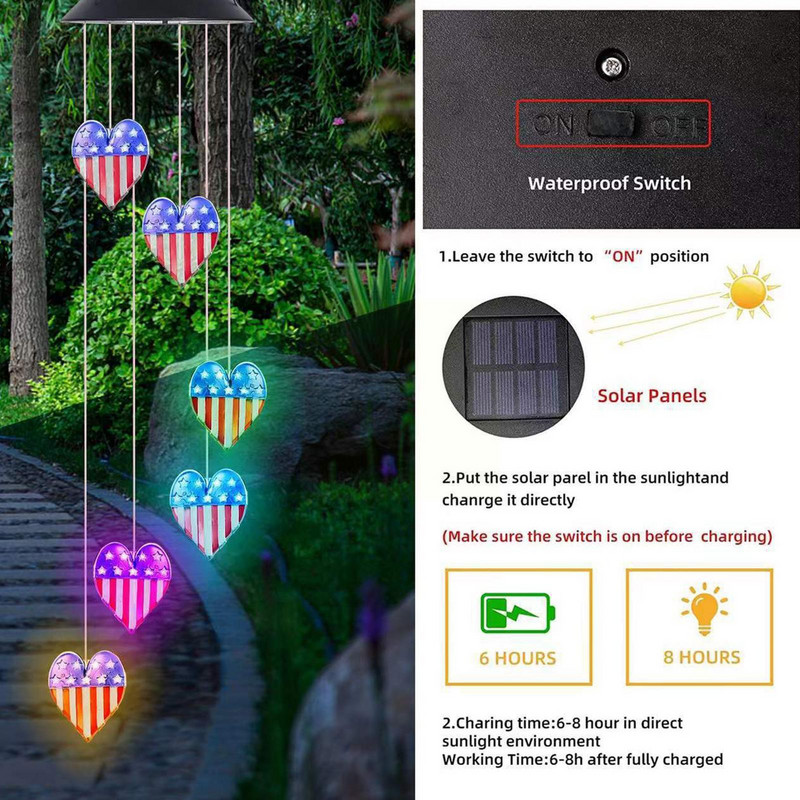 Zvono solarnog vjetra sa svjetlom koje mijenja boju, S-kuka, leptir, unutarnji vilin konjic, kolibri, balkon, vrt, vanjski ukrasi J0M2