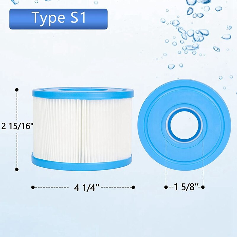 Tip S1 filtar za hidromasažnu kadu, kompatibilan za Intex Purespa, Easy Set Pool Spa filtar patrone 6-Pack
