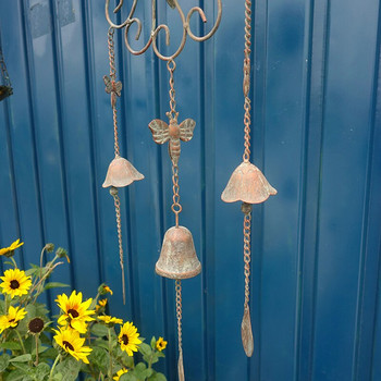 Γαλλική εξοχή Shabby Flower Wind Chime Bells Antique Campana Bronze Green Garden