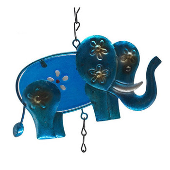 1PC Малък слон Метални вятърни камбанки Стъклорисувани занаяти Орнаменти Творчески изискан подарък Градина Балкон Сини висулки