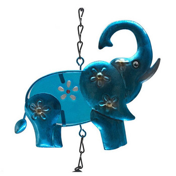 1PC Малък слон Метални вятърни камбанки Стъклорисувани занаяти Орнаменти Творчески изискан подарък Градина Балкон Сини висулки
