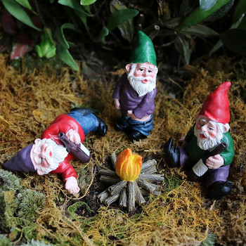 4τμχ Ρητίνη Fairy Garden Gnomes Αξεσουάρ Μικρή μου φίλη Drunk Gnome Dwarfs Άγαλμα Αδιάβροχο στη σκουριά Γραφείο Διακόσμηση κήπου