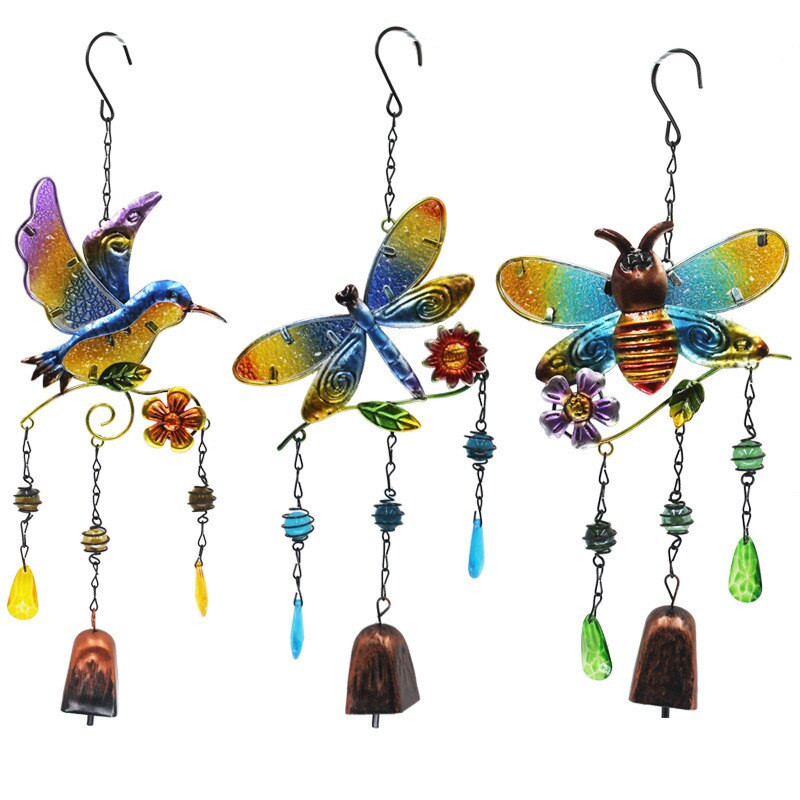 1PC colibri din fier forjat clopoțel de vânt din sticlă pictat cu diamante clopot albină libelulă clopoței tub de grădină pandantive decor acrilic