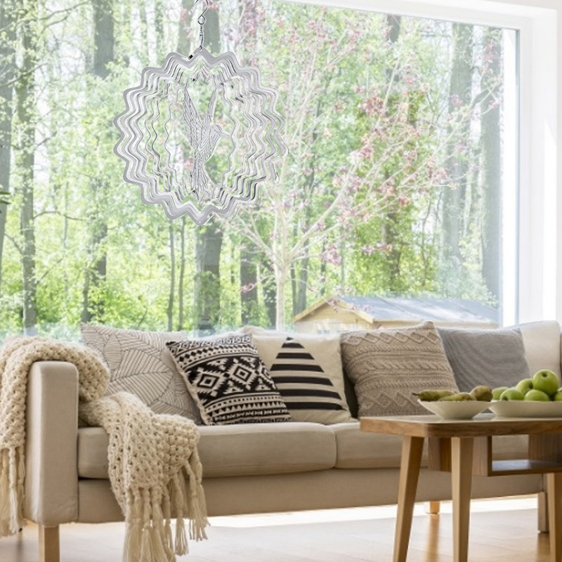 Roostevabast terasest pöörlevad tuulekellad 3D-metallist lehtkolibri dünaamiline sise- ja väliskunstivurri aiakaunistused