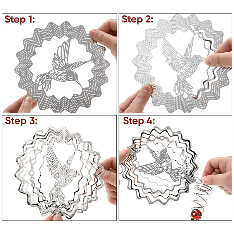 Roostevabast terasest pöörlevad tuulekellad 3D-metallist lehtkolibri dünaamiline sise- ja väliskunstivurri aiakaunistused