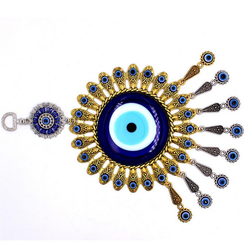 Mėlynos turkiškos didelės akys glazūruoto lydinio pakabukas saulėgrąžų sienos ornamentas Turkija auksinis sidabras „Evil Eyes“ pakabinami automobilio pakabukai namuose