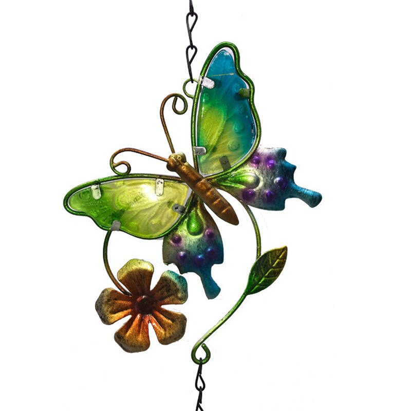 1PC Fluture Sticla Pictată Metal Clopoței Eolian Fier Violet Flori Galbene Artizanat Ornamente Creativ Grădină Pastoral 41cm Pandantive
