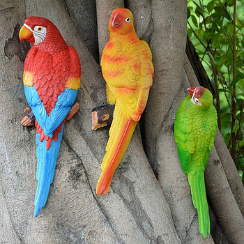 Статуя на папагал от смола, монтирана на стена Направи си сам, външна градинска декорация на дърво, животинска скулптура за домашен офис, градински декор, орнамент