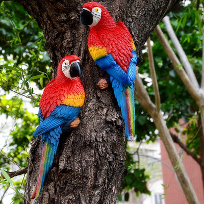 Statuie de papagal din rășină, montată pe perete, decorare pentru copaci de grădină în aer liber, sculptură de animale pentru biroul de acasă, ornament de decor de grădină