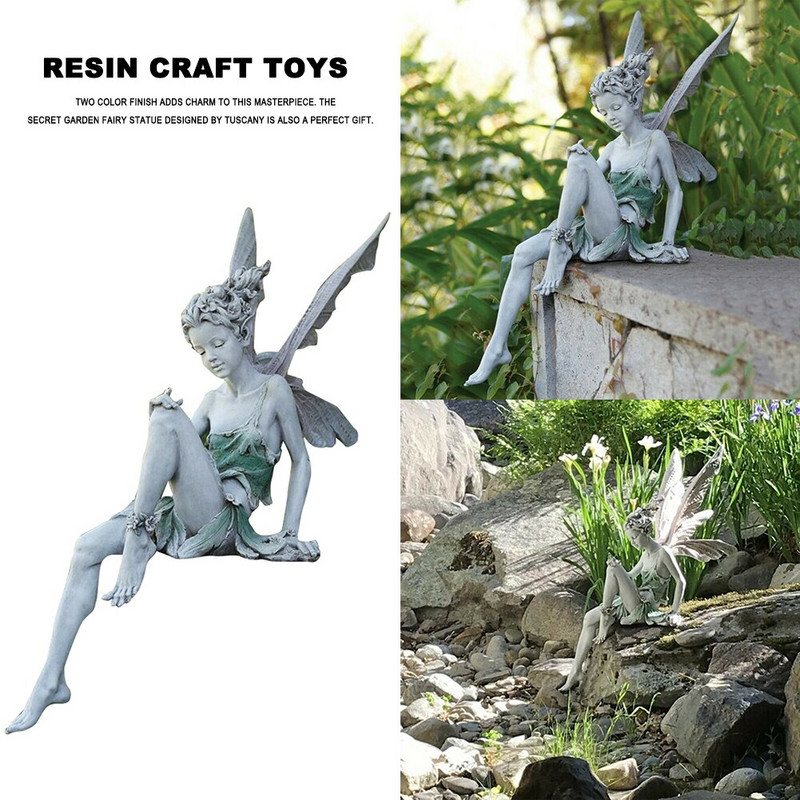 Gėlių fėja Skulptūra Sodas Kraštovaizdis Kiemas Menas Ornamentas Derva Turek Sėdi statula lauke Angelo Mergaitės figūrėlės Amatai