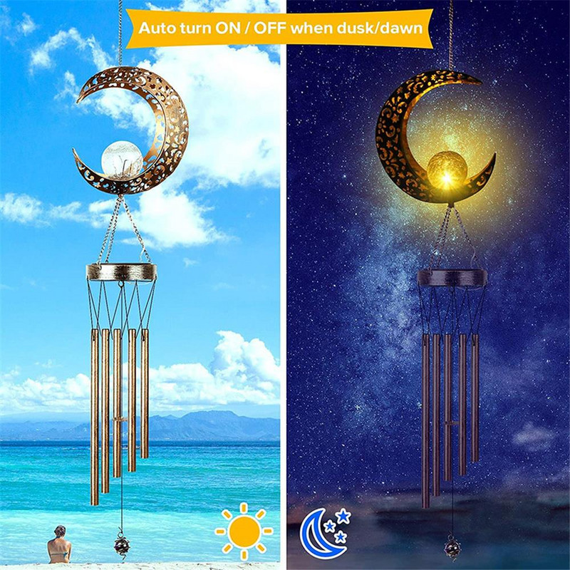 Mjesec Zvijezda Sunce Vodootporna solarna vrtna svjetiljka LED viseća vanjska solarna svjetiljka Vjetar zvona Viseća svjetla Lampa na solarni pogon