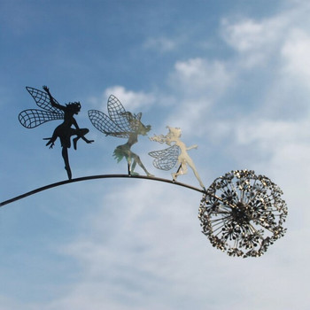 Pixies Fairy Garden Sculptures Stake Νεράιδες και Πικραλίδες Χορεύουν Μαζί Τοπίο Μεταλλικό Μινιατούρα Ειδώλιο γκαζόν Διακοσμητικό