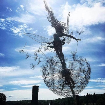 Pixies Fairy Garden Sculptures Stake Νεράιδες και Πικραλίδες Χορεύουν Μαζί Τοπίο Μεταλλικό Μινιατούρα Ειδώλιο γκαζόν Διακοσμητικό
