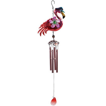 1PC животно, пламтящо червено фламинго, вятърни камбанки, метални занаяти, градинска декорация ZAKKA, креативна домашна камбана, цветни висулки