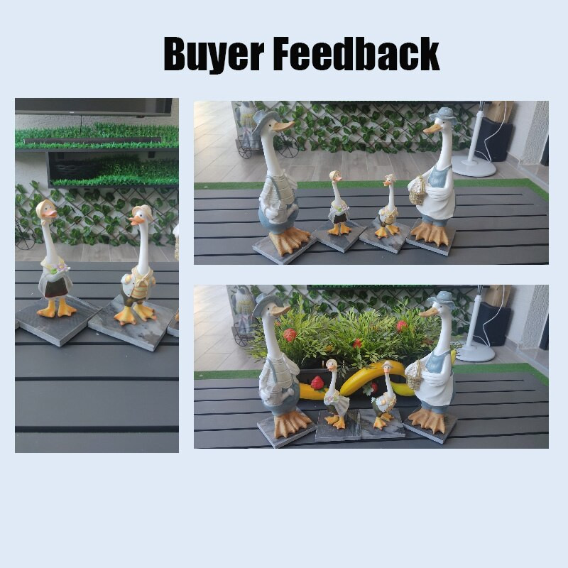 Sodo statula, derva, antis, amatai, figūrėlės, anties, šeimos nariai, kiemo papuošalai, meno kūriniai, gyvūnų skulptūros, modernus namų dekoras