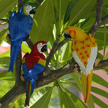 Играчка статуя на папагал от симулирана смола Монтирана на стена Направи си сам външна градинска декорация на дърво Скулптура на животни Градинска декорация Орнаменти