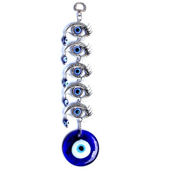 Multi Turkish 5 Blue Evil Eye Висулка с цветна глазура на закрито Ръчно изработена декорация за домашна градина