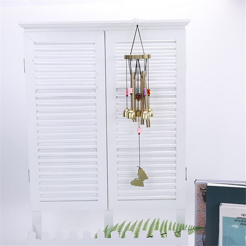 1 buc din lemn fluture clopoțel metal aluminiu 4 tuburi 5 clopoței din cupru ornamente creative acasă balcon decorațiuni de grădină
