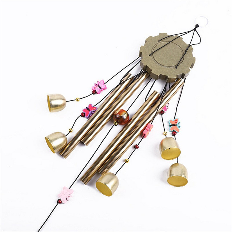 1 buc din lemn fluture clopoțel metal aluminiu 4 tuburi 5 clopoței din cupru ornamente creative acasă balcon decorațiuni de grădină