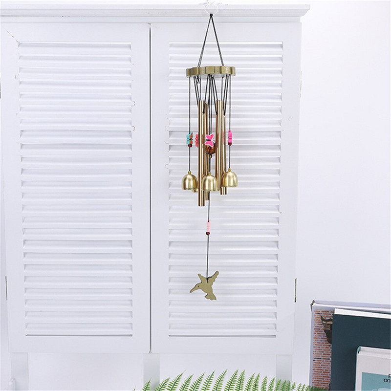 1 buc din lemn fluture clopoțel metal aluminiu 4 tuburi 5 clopoței din cupru ornamente creative acasă balcon decorațiuni de grădină