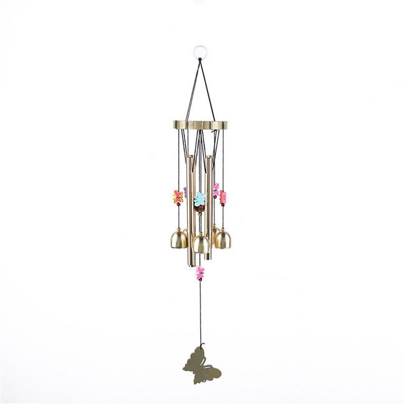 1 buc din lemn fluture clopoțel metal aluminiu 4 tuburi 5 clopoței din cupru ornamente creative acasă balcon decorațiuni de grădină