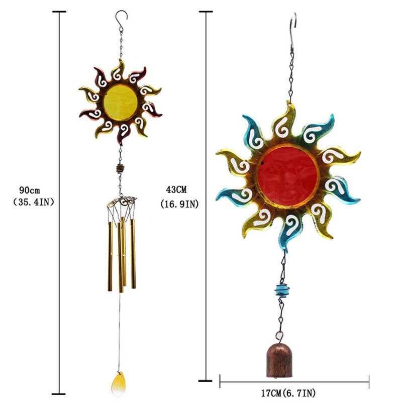 1PC clopoței de vânt de soare din fier forjat, sticlă, bile de foc, ornamente pentru grădină, balcon, pandantiv creativ, clopoței de vânt, clopoței pentru țeavă, decor acasă