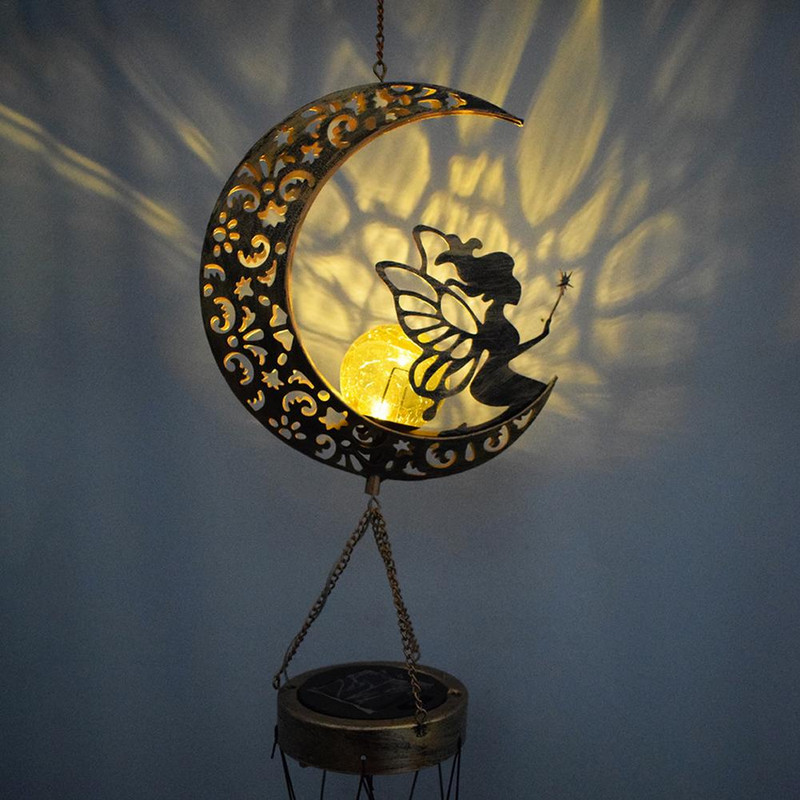 Mėnulio fėjos vėjo varpeliai Saulės pasakų šviestuvai Pakabinimai Lauko dekoras Mėnulio traškantis stiklo rutulys Išskirtinė memorialinė vėjo varpelio dovana M