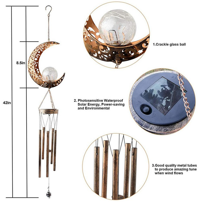 Mėnulio fėjos vėjo varpeliai Saulės pasakų šviestuvai Pakabinimai Lauko dekoras Mėnulio traškantis stiklo rutulys Išskirtinė memorialinė vėjo varpelio dovana M