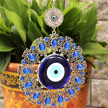 Турски изключително големи аксесоари за зло око, обсипани с диаманти от синя стъклена сплав, око, интериор, мюсюлманска декорация на дома, висулка с венчелистчета