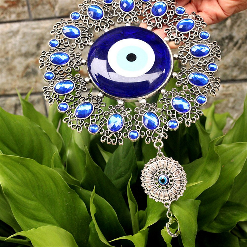 Turkiški ypač dideli piktų akių aksesuarai deimantais nusagstyti mėlyno stiklo lydinio akių interjeras musulmonų namų dekoravimo žiedlapių pakabukas