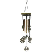 Placă pătrată din lemn masiv, clopoței de vânt, retro, 8 tuburi, metal, ornamente din aliaj antirugină, din lemn, pegasus, barca cu pânze, fluture, artizanat