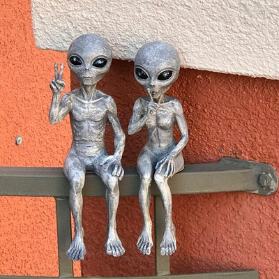 Világűr Idegen szobor Kerti figura otthonra Beltéri kültéri díszek Marslakók Szobor Dekoráció Halloween Dekor