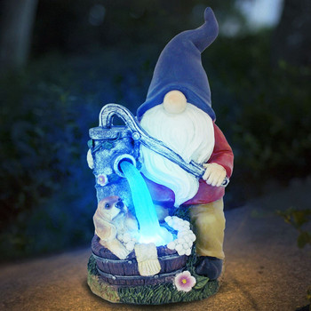 Υπαίθριος κήπος νάνος άγαλμα-ρετσίνι Άγαλμα νάνου που μεταφέρει μαγική μπάλα ηλιακό φως Led Καλωσόρισμα Πινακίδα Gnome Yard Lawn Large Figurine