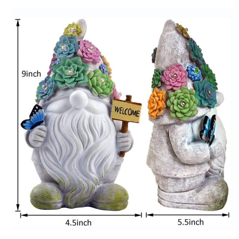 Lauko sodo nykštuko statula iš dervos nykštuko statula su stebuklingu kamuoliuku, saulės šviesos diodų šviesa, pasveikinimo ženklas nykštukas kiemo veja didelė figūrėlė