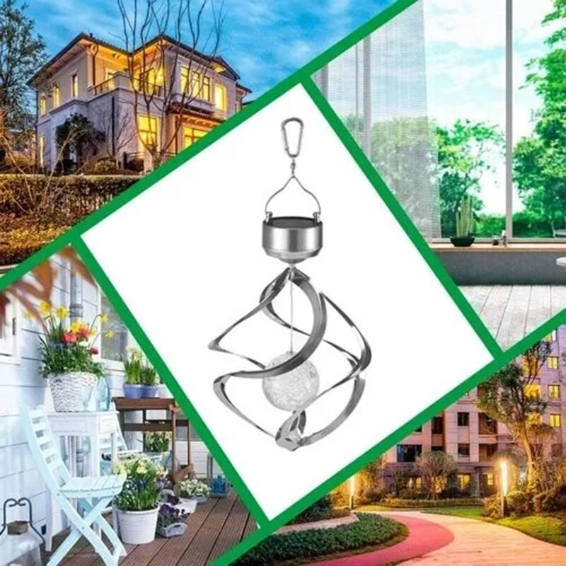 Saulės šviesos spiralinis suktukas, atsparus vandeniui, besisukantis pakabinamas vėjo apšvietimas, skirtas sodo kiemo kiemo dekoravimui vėjo varpeliams