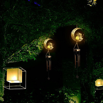 Стъклена топка с пукаща луна Слънчеви вятърни камбанки за външна луна Фея на вятърни камбанки Завеси Орнамент Уникална нощна светлина Лунна декорация