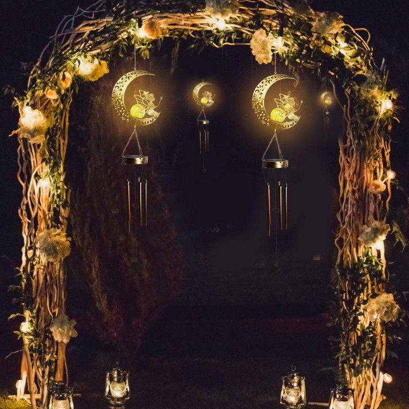 Mėnulio traškėjimas stiklinis rutulys saulės vėjo varpeliai, skirti lauke mėnulio fairy vėjo varpelio pakabinimo ornamentas Unikalus nakties šviesos mėnulio dekoras