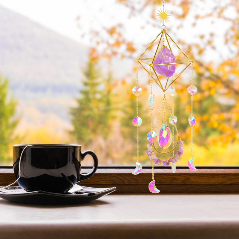 Napfogók kristályokkal, szivárvány napfényt tükröző napfogó láncos medálkristályokkal Napfogók beltéri ablakokhoz dec.