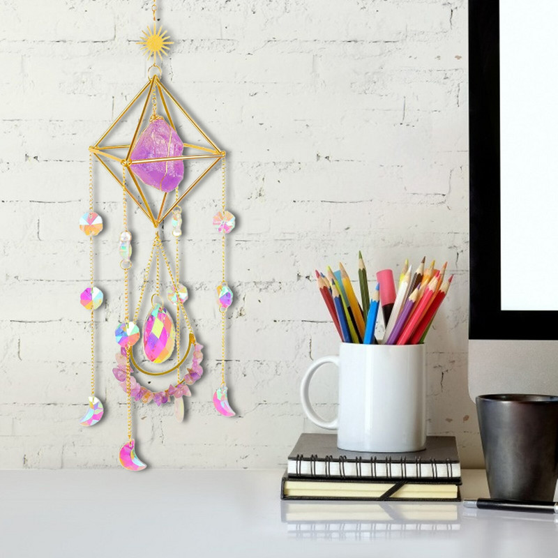 Napfogók kristályokkal, szivárvány napfényt tükröző napfogó láncos medálkristályokkal Napfogók beltéri ablakokhoz dec.