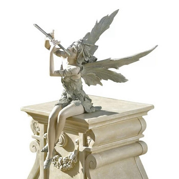 Градинска статуя на приказна западен вятър Седнало цвете Фиари Фигура на ангел пазител Външна декорация Дърво Двор Крилата фея Скулптура