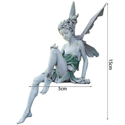 Pasakų sodo angelo sargo dekoras Vejos Sėdinčios fėjos statulos ornamento dekoras Miniatiūrinis lauko kieme sparnuotos fėjos skulptūra