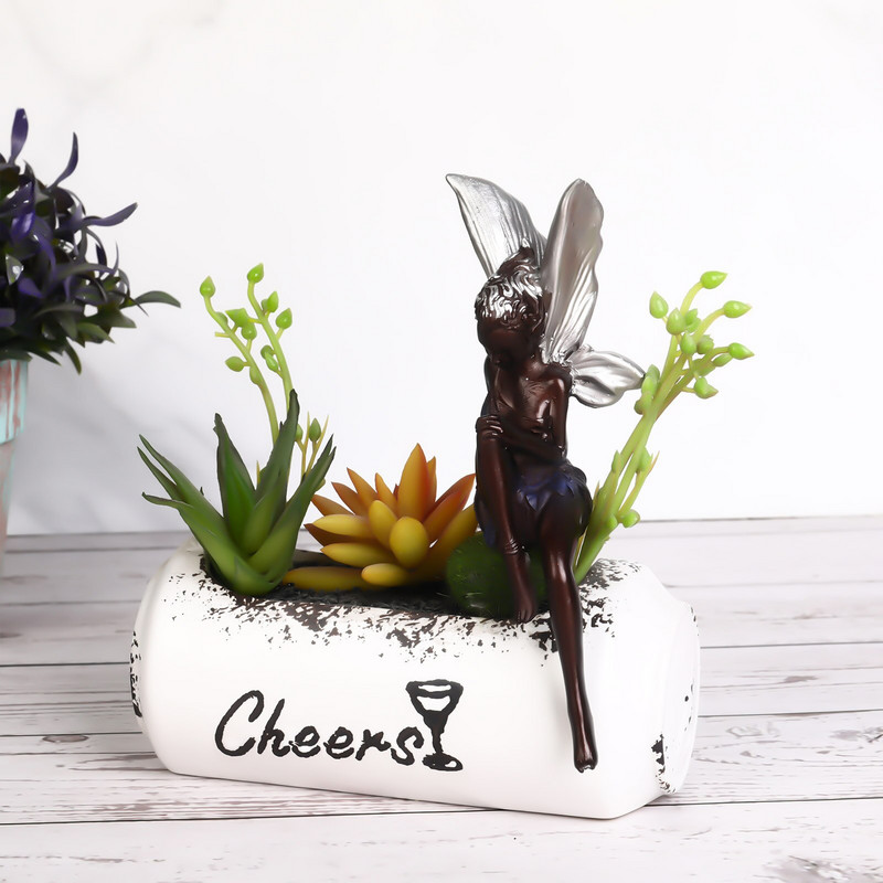 Pasakų sodo angelo sargo dekoras Vejos Sėdinčios fėjos statulos ornamento dekoras Miniatiūrinis lauko kieme sparnuotos fėjos skulptūra