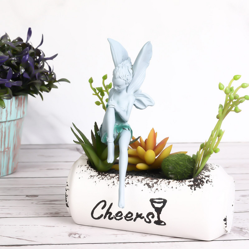 Pasakų sodo angelo sargo dekoras Vejos Sėdinčios fėjos statulos ornamento dekoras Miniatiūrinis lauko kieme sparnuotos fėjos skulptūra