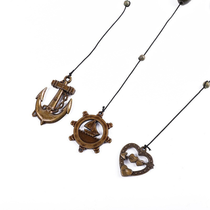 1 db fa tömör szélcsengő Retro fém 9 csöves szélcsengő díszek Kreatív otthoni kézművesség Kormányhorgony Love Pendant szoba dekoráció