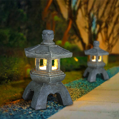 Živicová solárna pagoda, záhradná dekorácia, vonkajšia dekorácia, nádvorie, zenová lampa, krajinné svetlá, záhradná dekorácia na dvor pre vidiecky dom.
