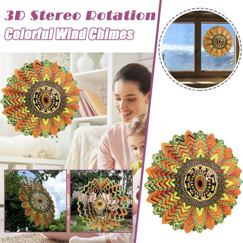 Garden Decor 2022 karštai parduodami 12 colių 3D trimačiai plieniniai metaliniai besisukantys vėjo varpeliai Home