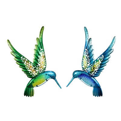 2 бр. Метални Колибри Птица Стена Изкуство на градинска екстериорна декорация Статуи на открито за домашни аксесоари Скулптури