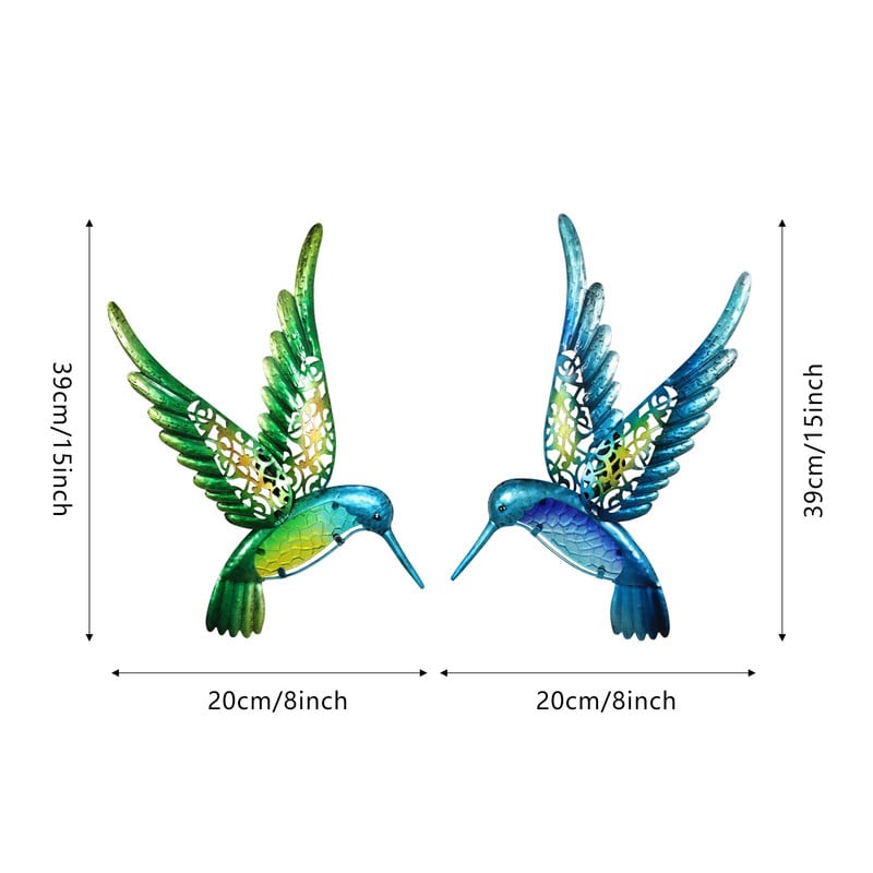 2 бр. Метални Колибри Птица Стена Изкуство на градинска екстериорна декорация Статуи на открито за домашни аксесоари Скулптури